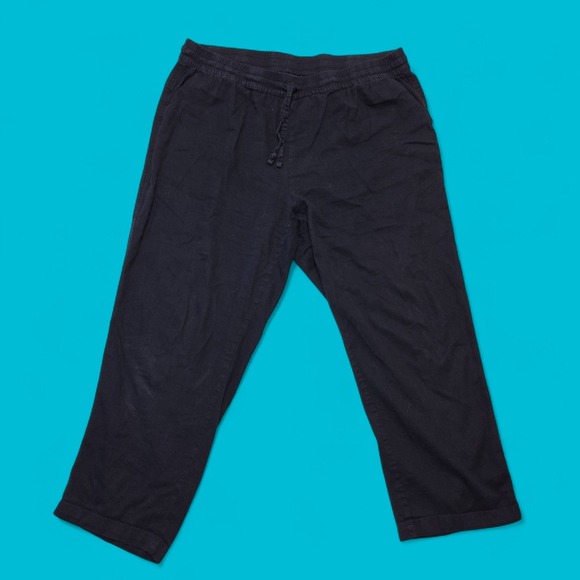 32 Degrees Cool Linen Blend Crop Pants XL Black Drawstring Waist Casual Comfort - Picture 1 of 7